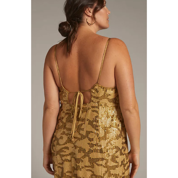 NWT Anthropologie Sequined Design Gold Midi Slip Dress, Size 20W - Picture 2 of 9
